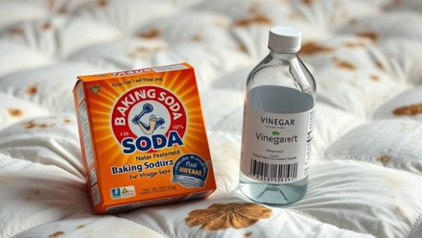 Baking soda and vinegar on a stained mattress for cleaning method.