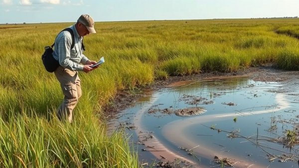 Environmental expert in Comox addressing sewage leak impact in wetland.