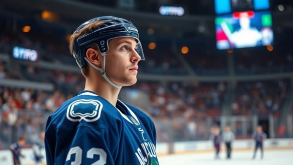 Vancouver Canucks player focused during a game on ice rink.