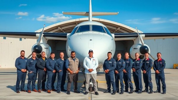 Team of technicians in front of Canadian aircraft, Vancouver tech innovations.