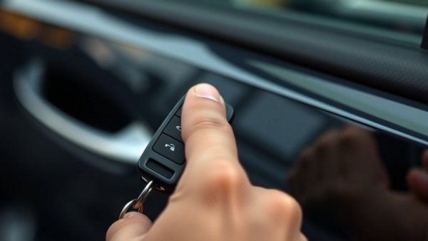 Close-up of a hand using car key fob.