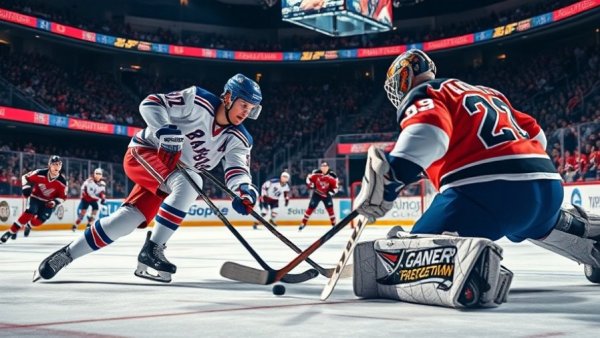 Rangers vs Flyers, intense hockey action in 2026 Rookie Series.