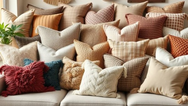 Assorted decorative throw pillows in stylish home settings, home improvement Vancouver.