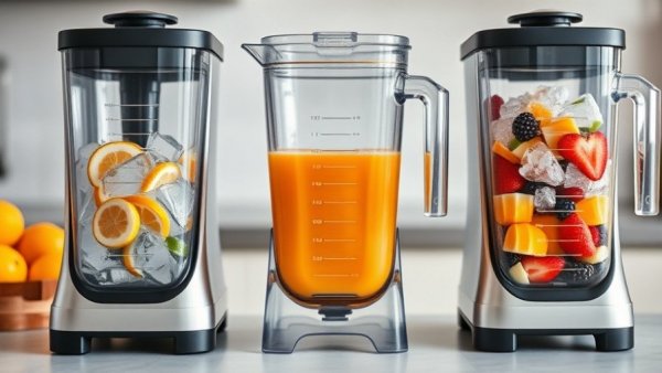 Three family-friendly blenders on a kitchen countertop.