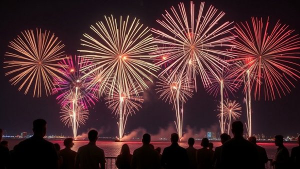 Fireworks display at night during Vancouver BC events.