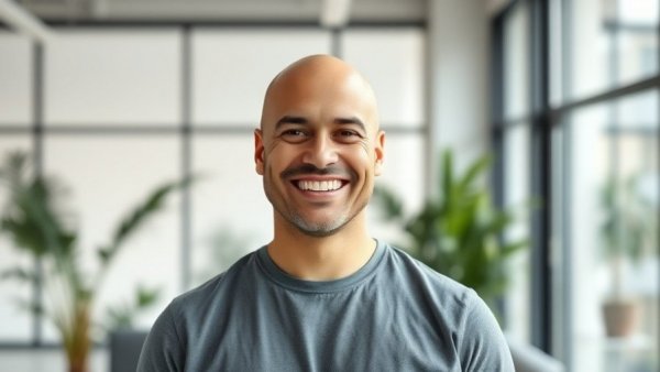 Man smiling in a modern office setting, related to trauma care technology.