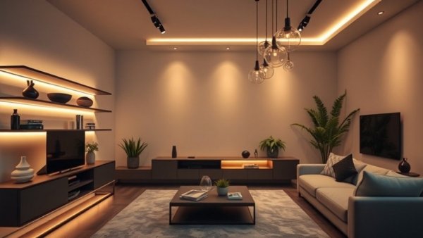 LED light strips enhancing modern home decor elements.
