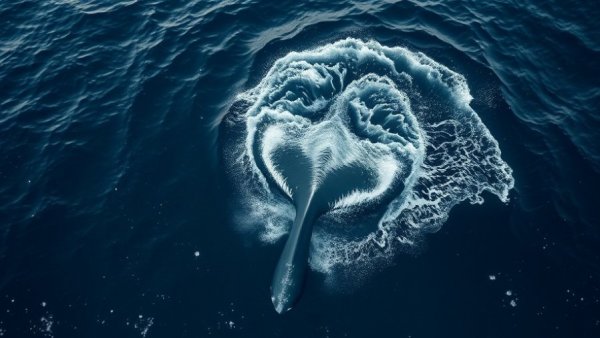 Aerial shot of a humpback whale tail splashing, near Malcolm Island.