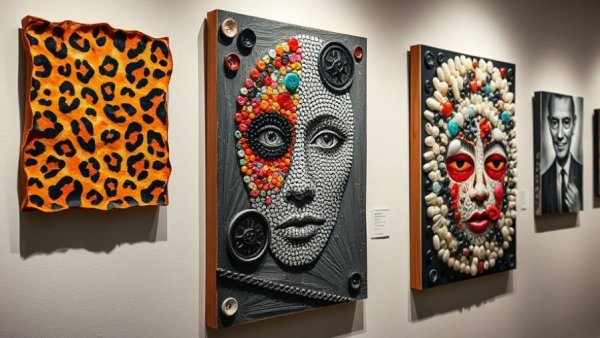 Unique wall art ideas showcasing textured and colorful artworks.