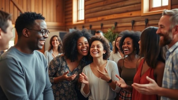 Diverse group enjoying health and wellness event in Vancouver with smiles.