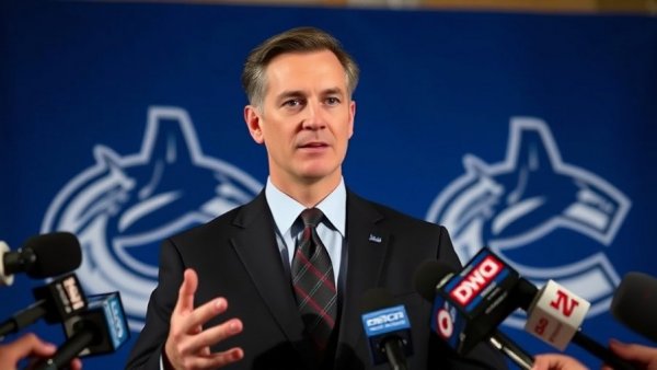 Vancouver Canucks press conference with speaker in suit