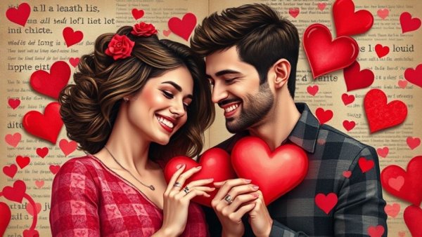 Chalant dating collage with heart motifs.