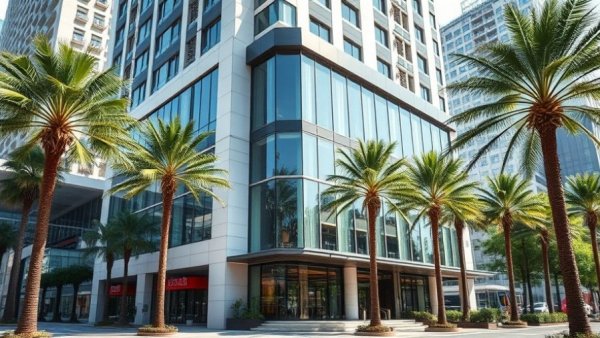 Fort Lauderdale hotel near Las Olas with modern design and palm trees.