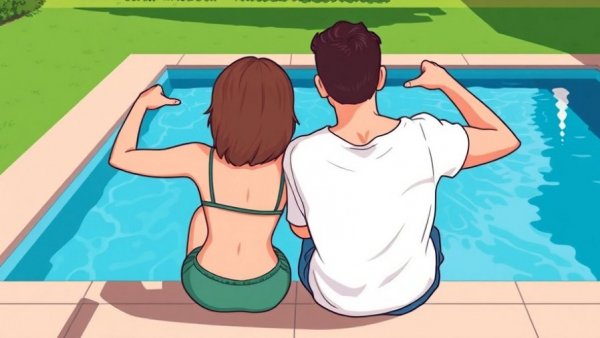Simplified art of a couple by pool depicting avoidant communication style.