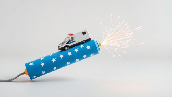 Fourth of July ER safety tips illustrated with ambulance and firework