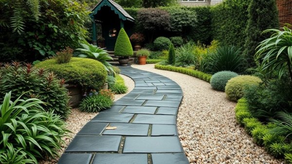 Serene stone and gravel garden path for home improvement Vancouver.
