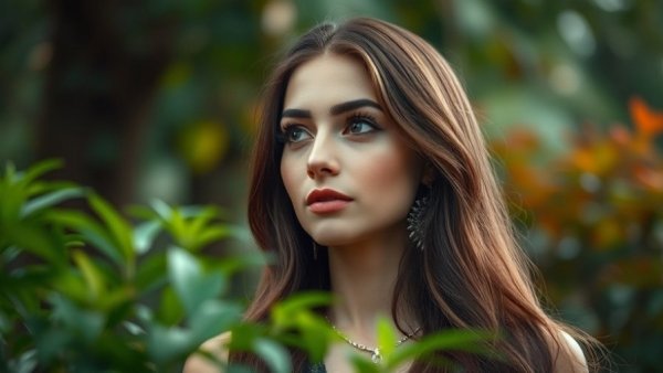 Contemplative woman in greenery illustrating ovarian aging effects on women's health