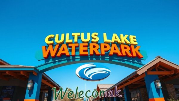 Cultus Lake Waterpark reopening sign under clear sky