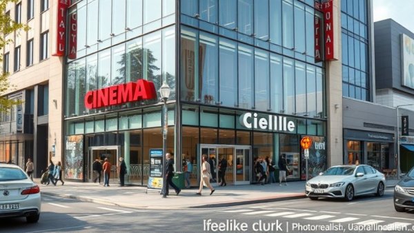 Modern cinema exterior in Vancouver offering $3.99 family movies.
