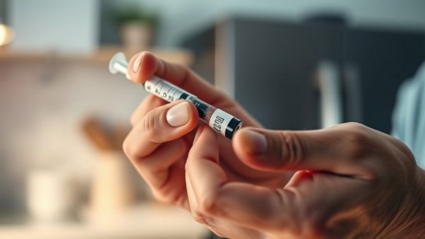 Close-up of hands with weight-loss medication injector.