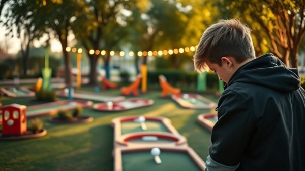 Vibrant Vancouver mini-golf course scene with player putting.
