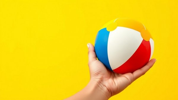 Hand flicking beach ball on yellow background, health and wellness Vancouver concept.