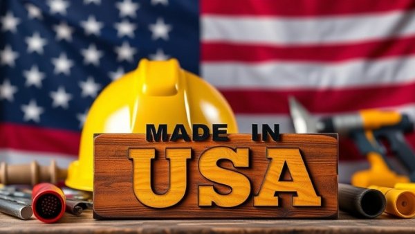 American flag and Made in USA sign with construction tools