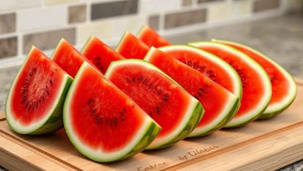 Slices of ripe watermelon on a wooden board. Tips on how to pick a ripe watermelon.