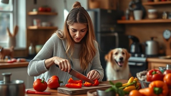 Woman's hands preparing food; promotes healthy eating for women's gut health condition.