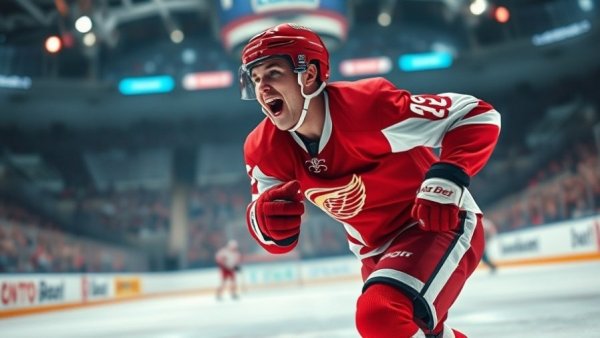 Energetic hockey player on ice, representing Team Canada.