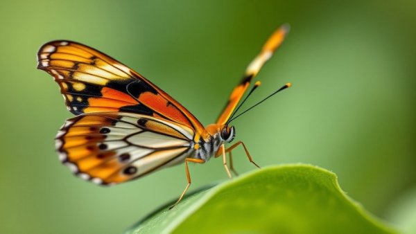 Close-up of colorful butterfly on leaf with vibrant patterns