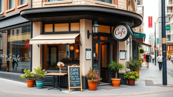 Charming small cafe on a city street highlighting B.C. small business sales drop.