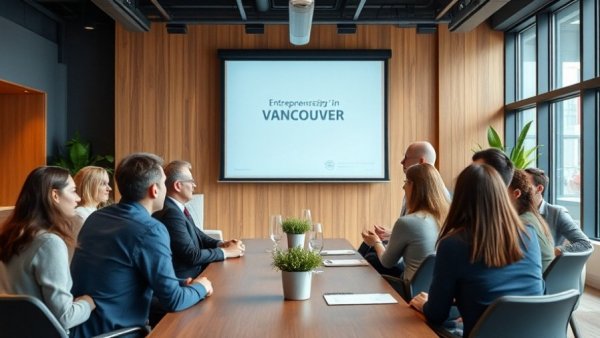 Technology Vancouver event with discussion on screen and attendees