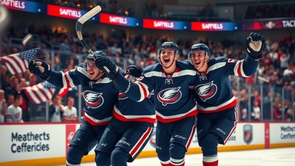 Tampa Bay Lightning players celebrating a goal with fans during a game.