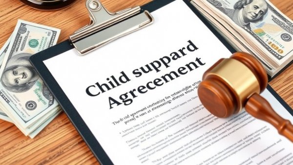 Child support recordkeeping with document, gavel, and cash.