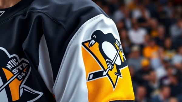 Close-up of Penguins jersey with anniversary patch.