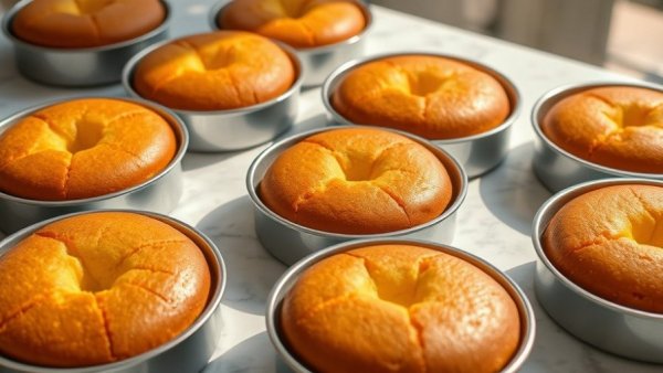 Freshly baked cakes in round pans on marble, best cake pans for baking.