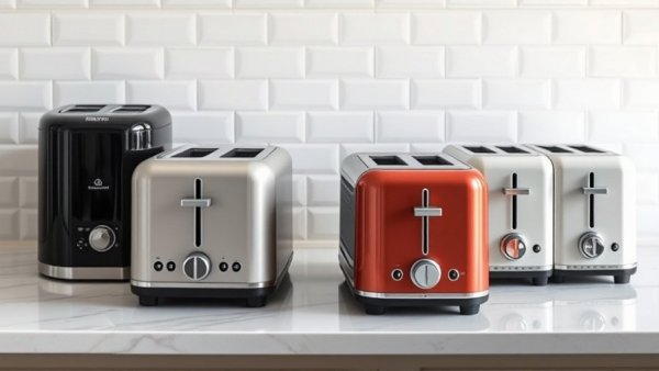 Collection of modern toasters perfect for families on marble countertop