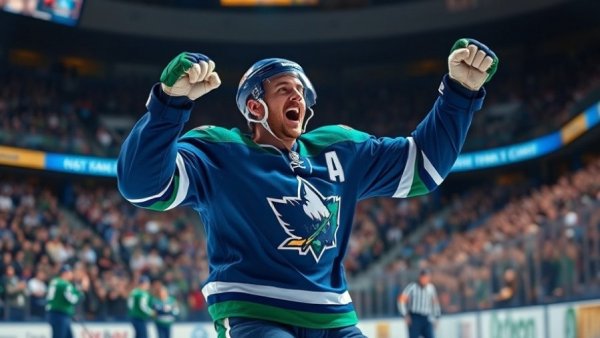 Hockey player celebrating scoring more even strength goals on ice