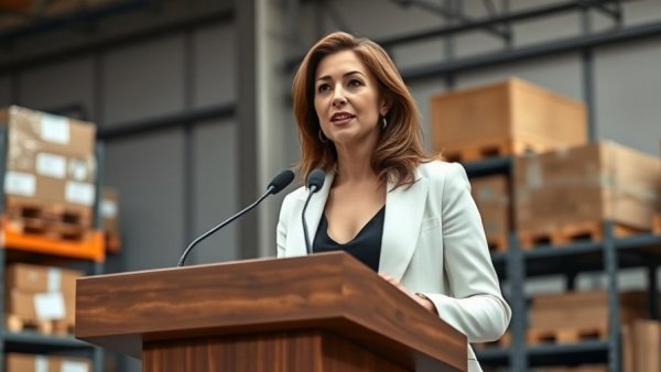 Confident speaker in a warehouse, halt pipeline advancement context.