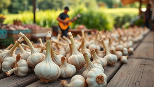 Fresh garlic at Vancouver BC events outdoor market.