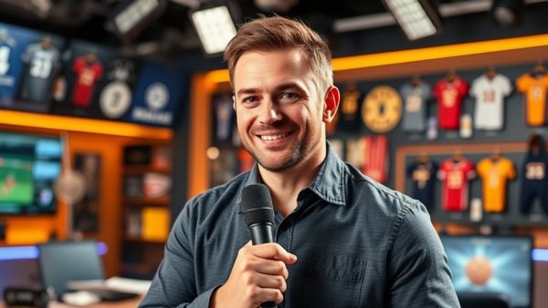 Vancouver sports broadcaster in studio setting.