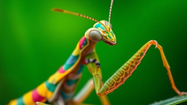 Close-up personality quiz bug mantis vibrant macro.