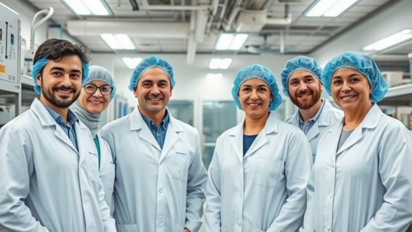 Group of scientists using AI-powered operations tools in a lab