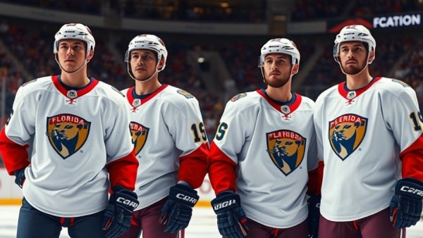 Florida Panthers players on ice during Stanley Cup Playoffs.
