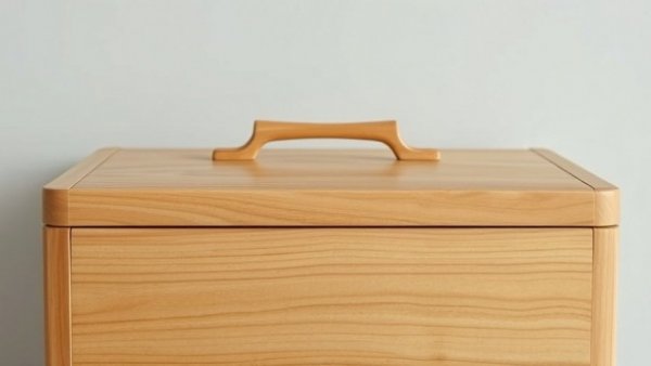 Close-up of IKEA bread bin with light oak finish, detailed view.