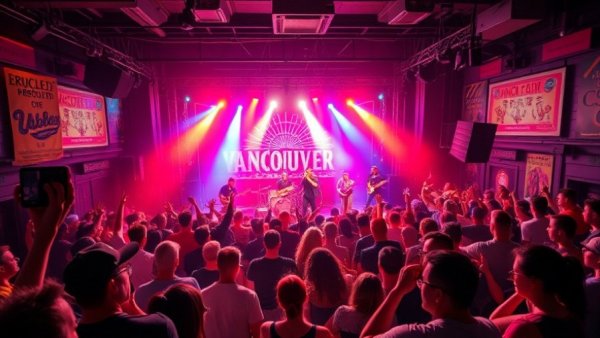 Vancouver rock music history concert with vibrant crowd and stage.