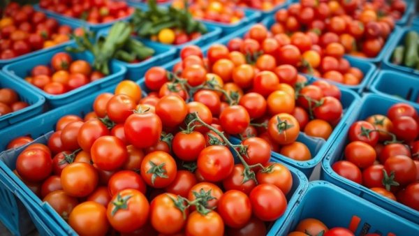 Vibrant cherry tomatoes in market baskets