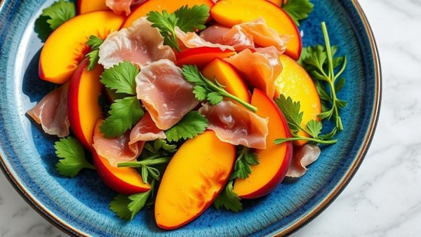Vibrant summer salad with peaches and prosciutto