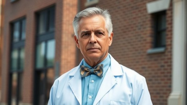 Man in blue lab coat dispelling science myths in education.